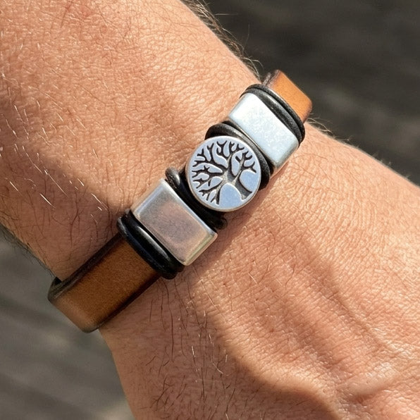 poignet bracelet cuir marron homme personnalisÃ©