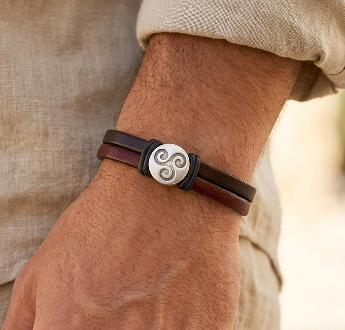 Poignet Bracelet Cuir Marron Homme PersonnalisÃ© Poignet Cuir Bracelet Bracelet De Force En Cuir Marron Double Passant  Bracelets Tendances