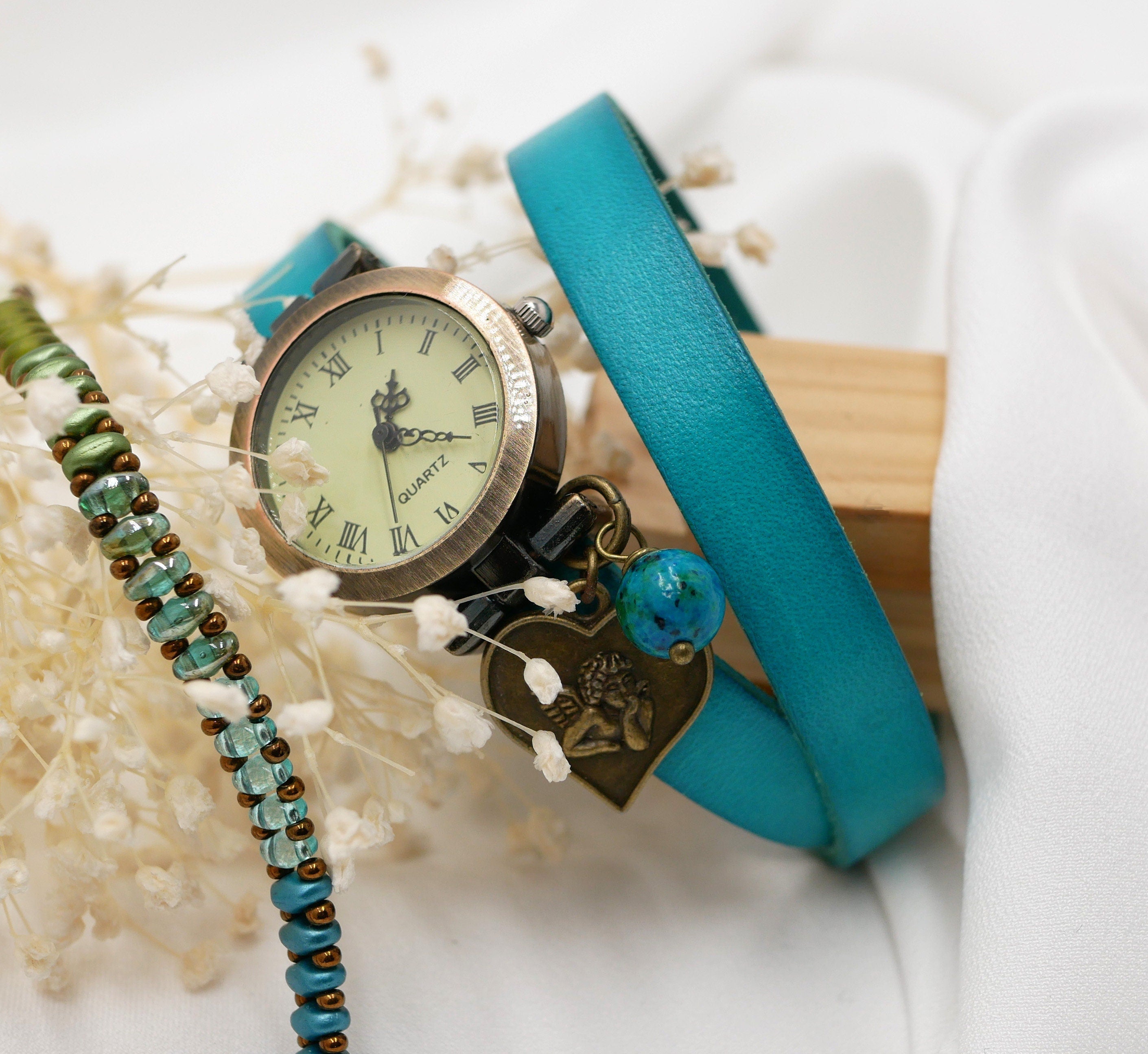 Montre bracelet double tour en cuir à personnaliser