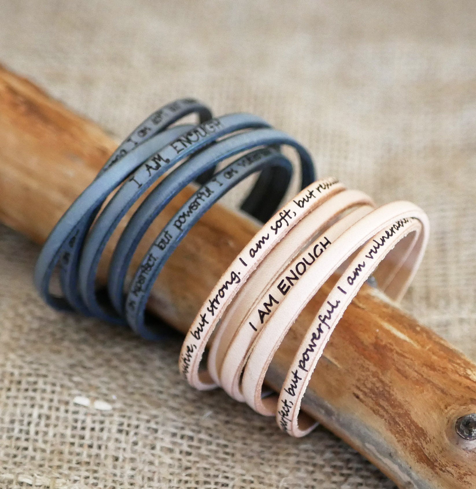 Bracelet cuir 5 tours de poignet gravé de citation, messages