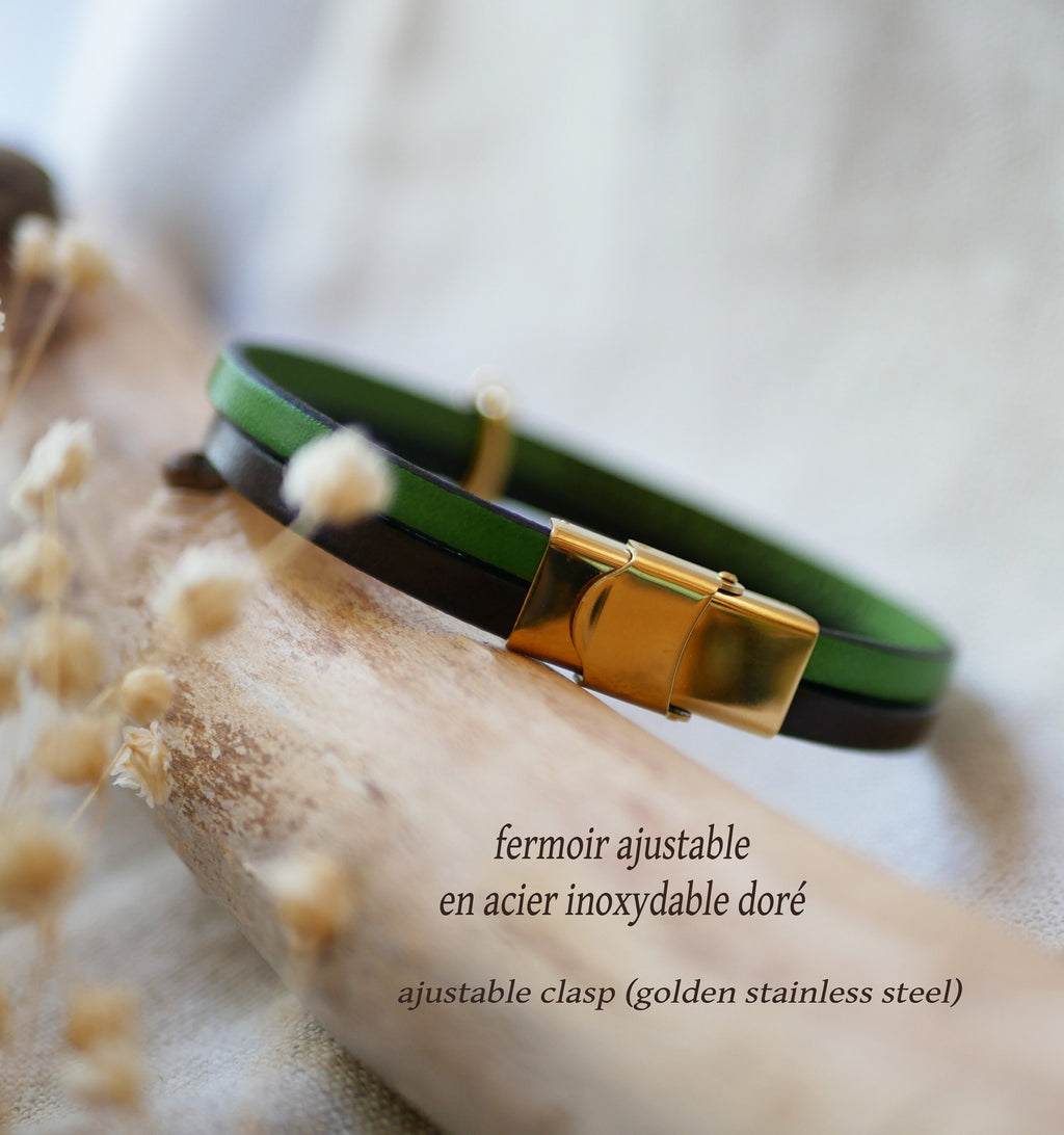 Bracelet Synergie doré Noces de Froment en cuir à graver