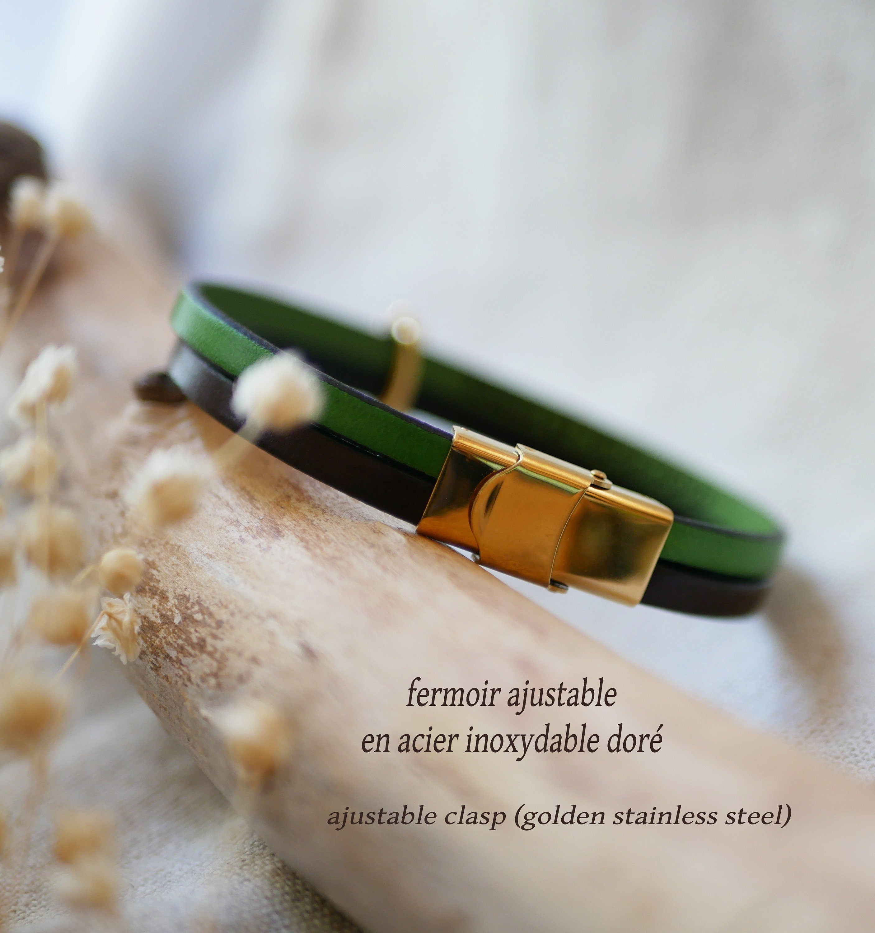 Bracelet Synergie doré Noces de Froment en cuir à graver