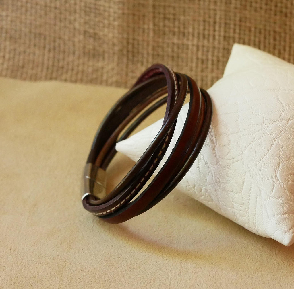 Bracelet homme multi cuirs marrons