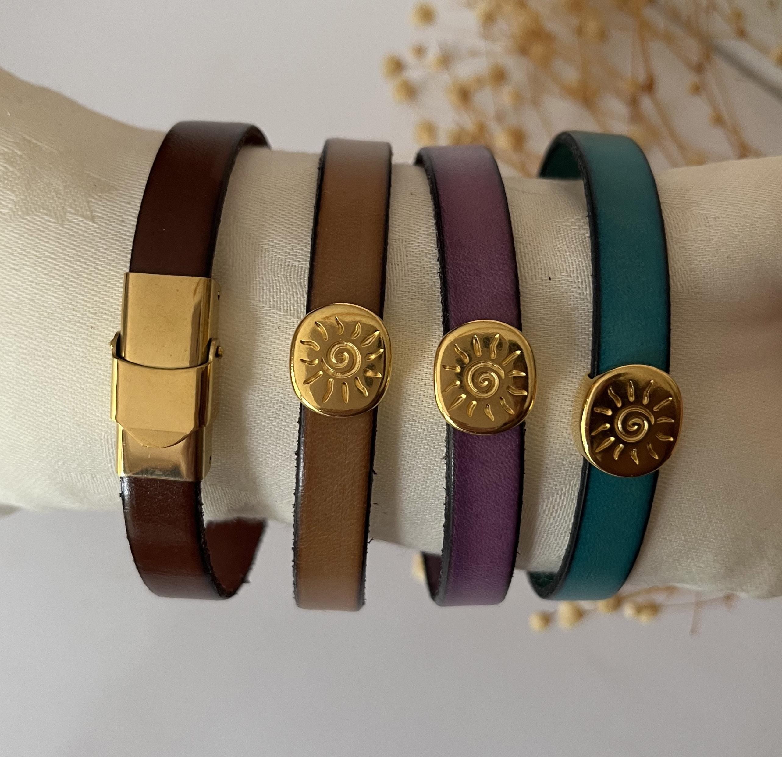 Bracelet cuir charme doré à personnaliser