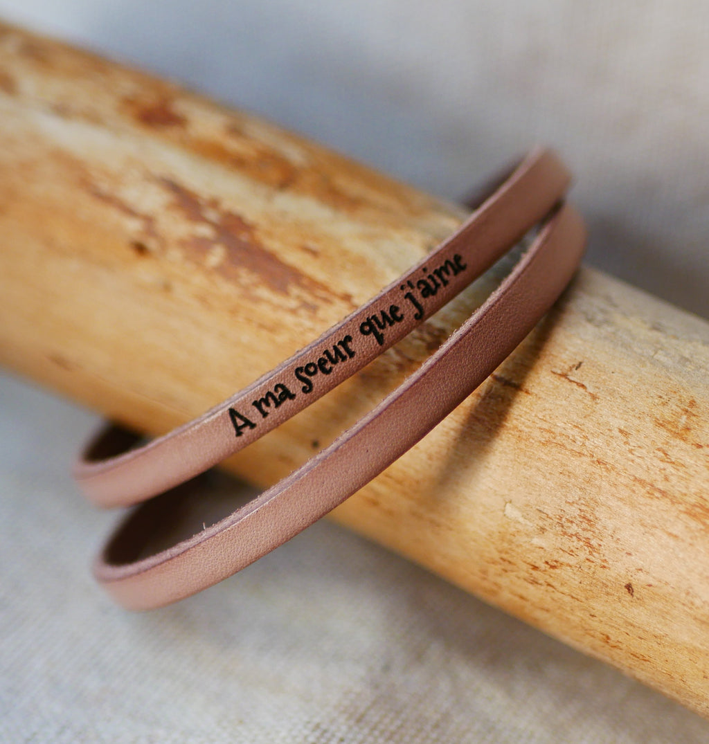 Bracelet 2 tours de cuir à personnaliser par gravure - bijou artisanal fait main