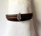 Bracelet personnalisé aux 3 cuirs et poussoir argenté épis de blé