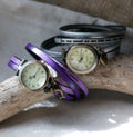 Montre personnalisée style vintage bracelet double tour et double cuir