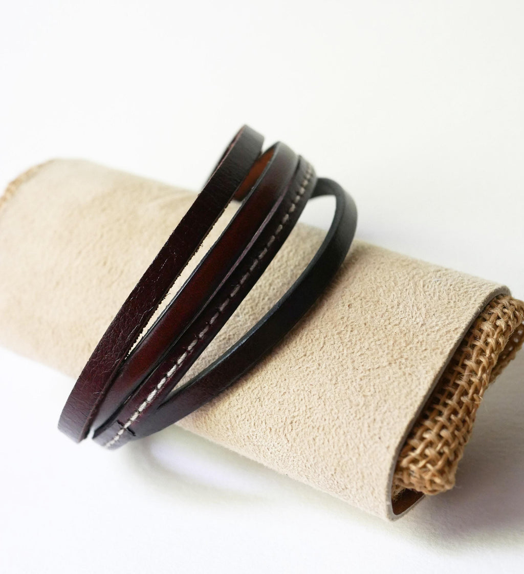 Bracelet manchette homme aux 4 cuirs marrons