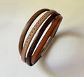 Bracelet manchette  homme multi cuirs marron clair ajustable