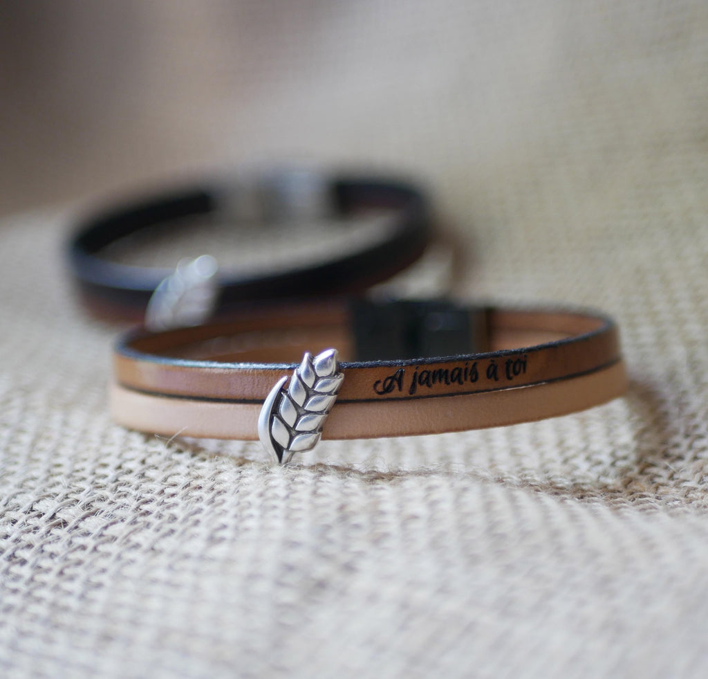 Bracelet Synergie duo de cuir au charme épi de blé
