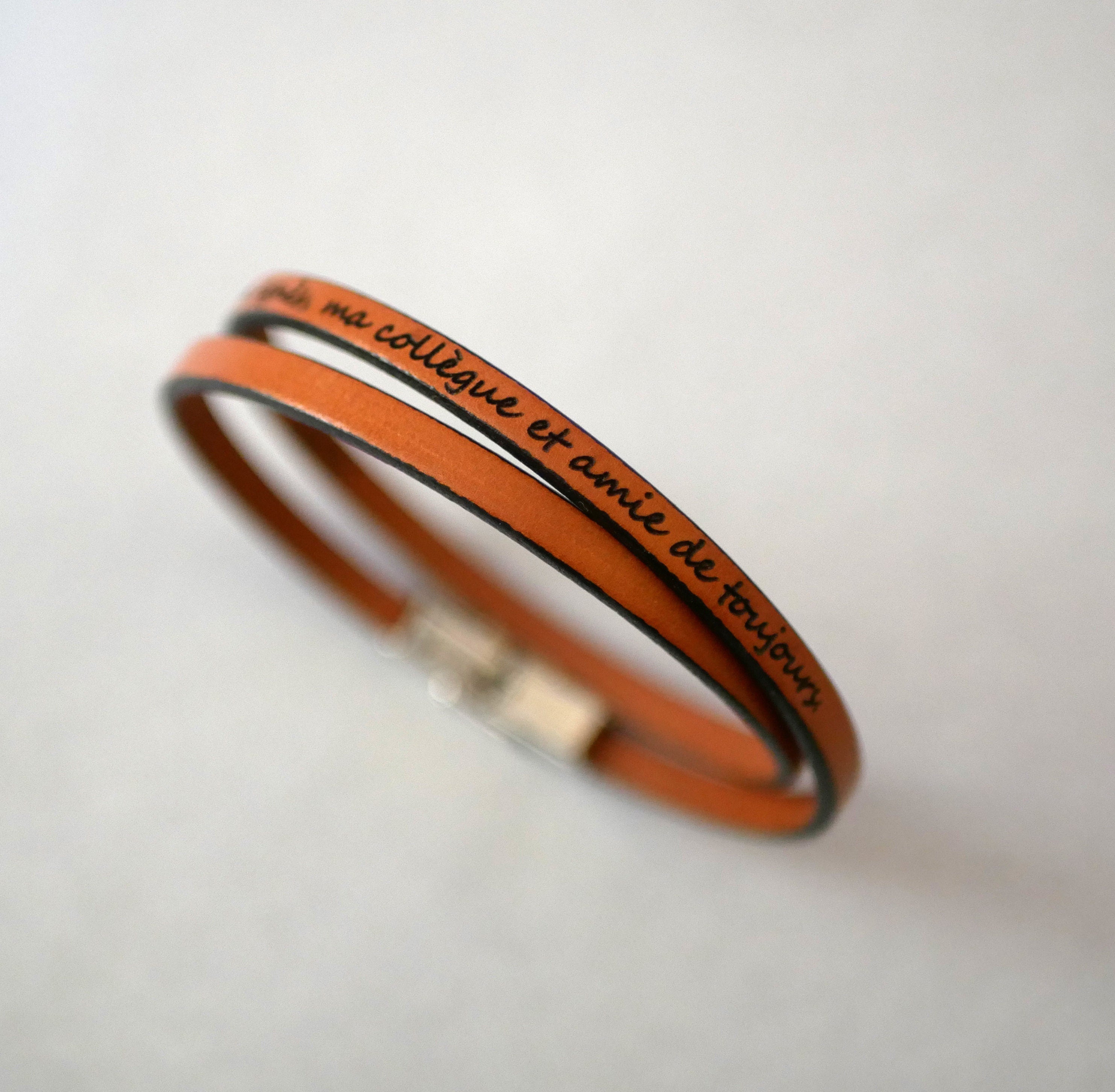 Bracelet 2 tours de cuir à personnaliser par gravure - bijou artisanal fait main