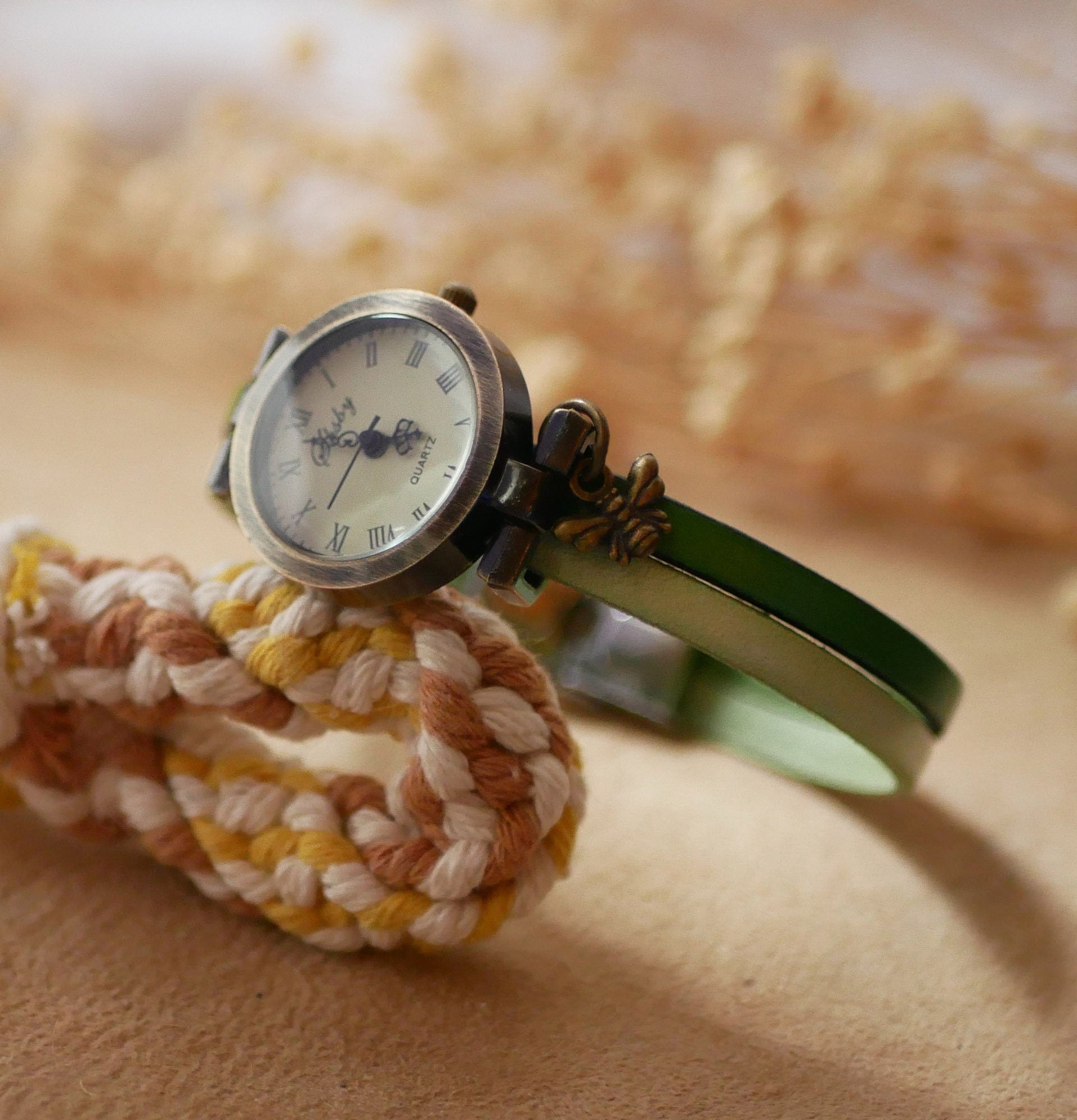 Montre femme vintage bracelet aux 2 cuirs personnalisable