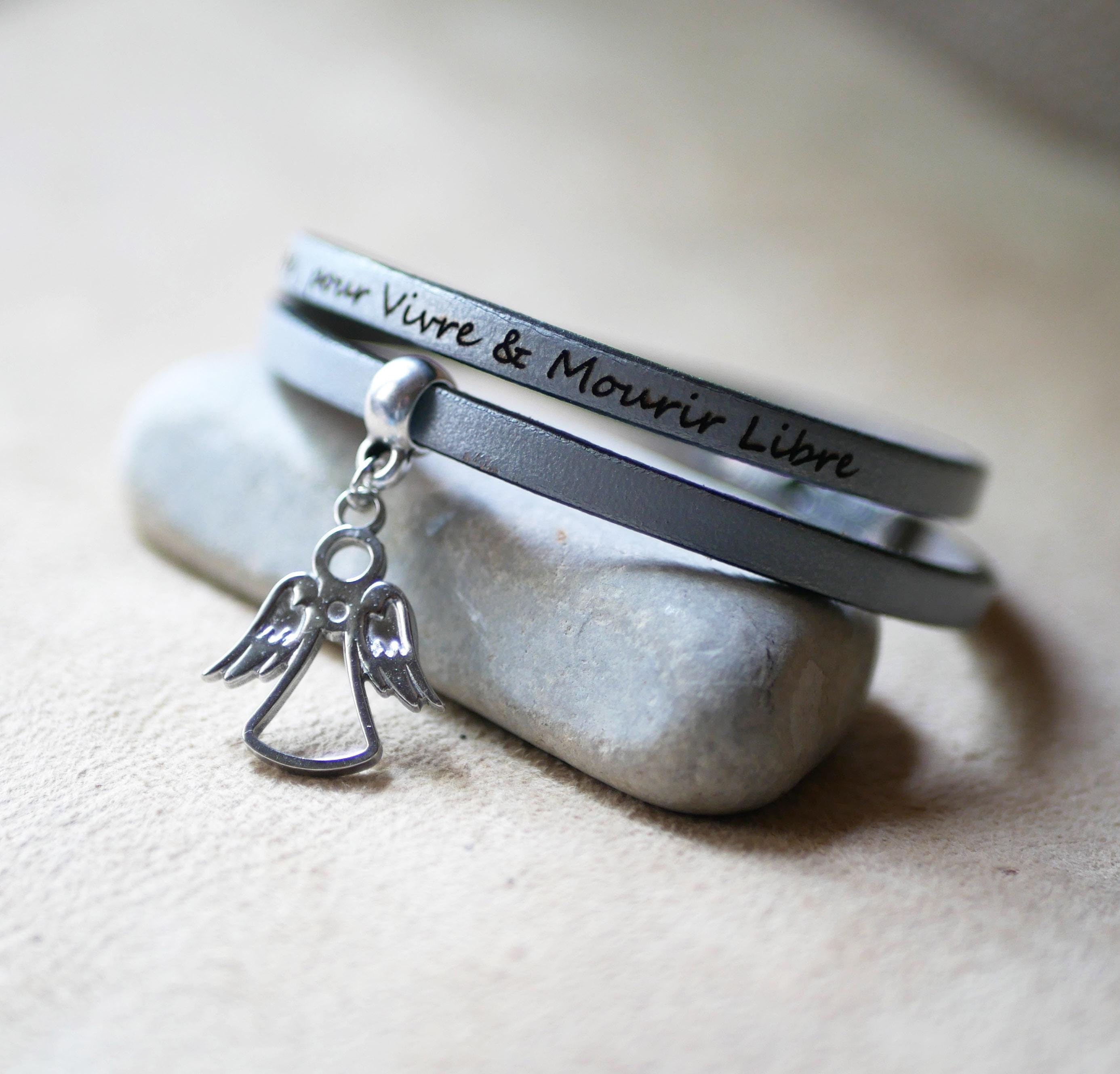 Bracelet double tour en cuir fin au pendentif argenté au choix