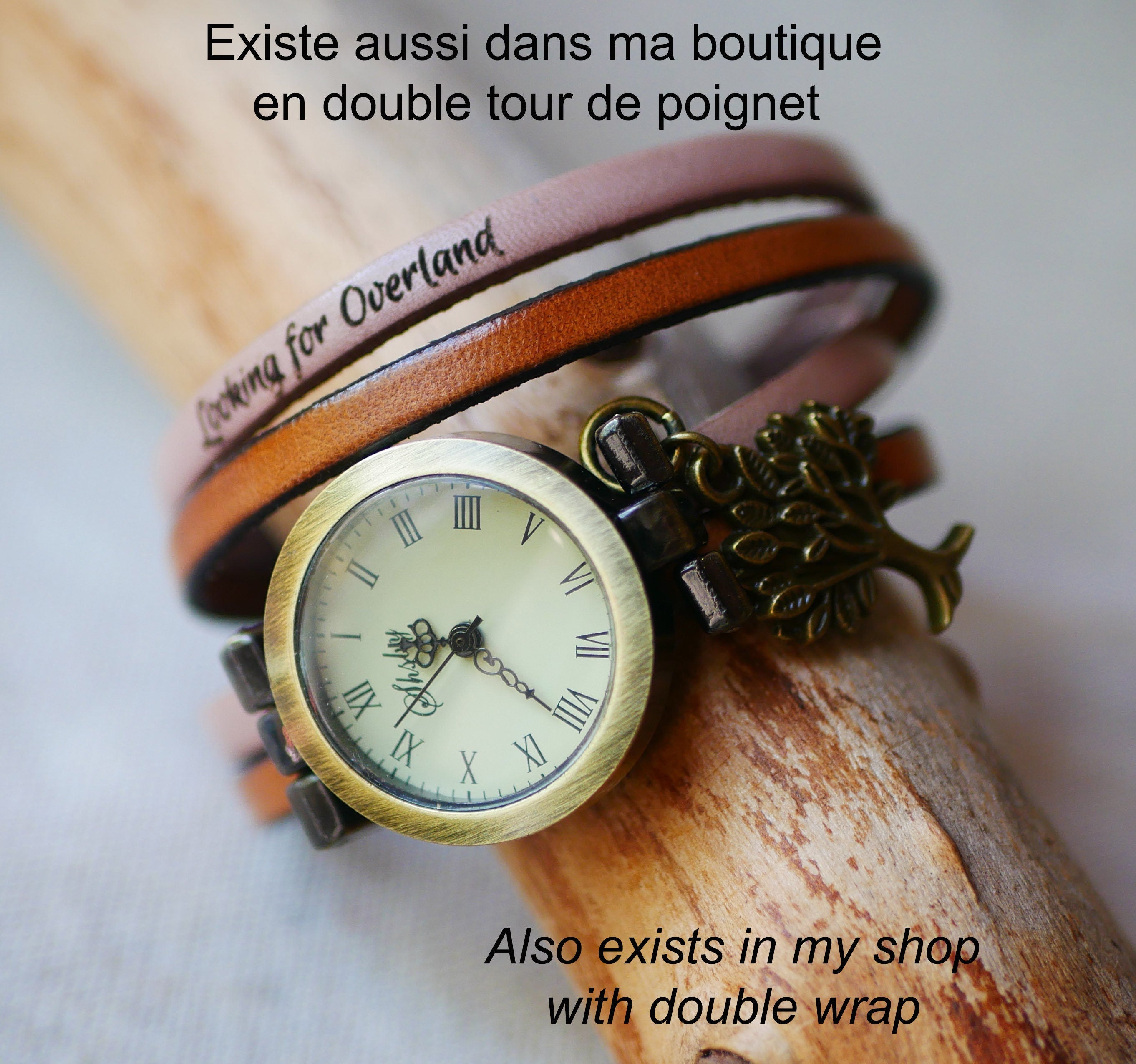 Montre femme vintage bracelet aux 2 cuirs personnalisable