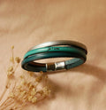 Bracelet manchette femme aux 4 cuirs bleus turquoises
