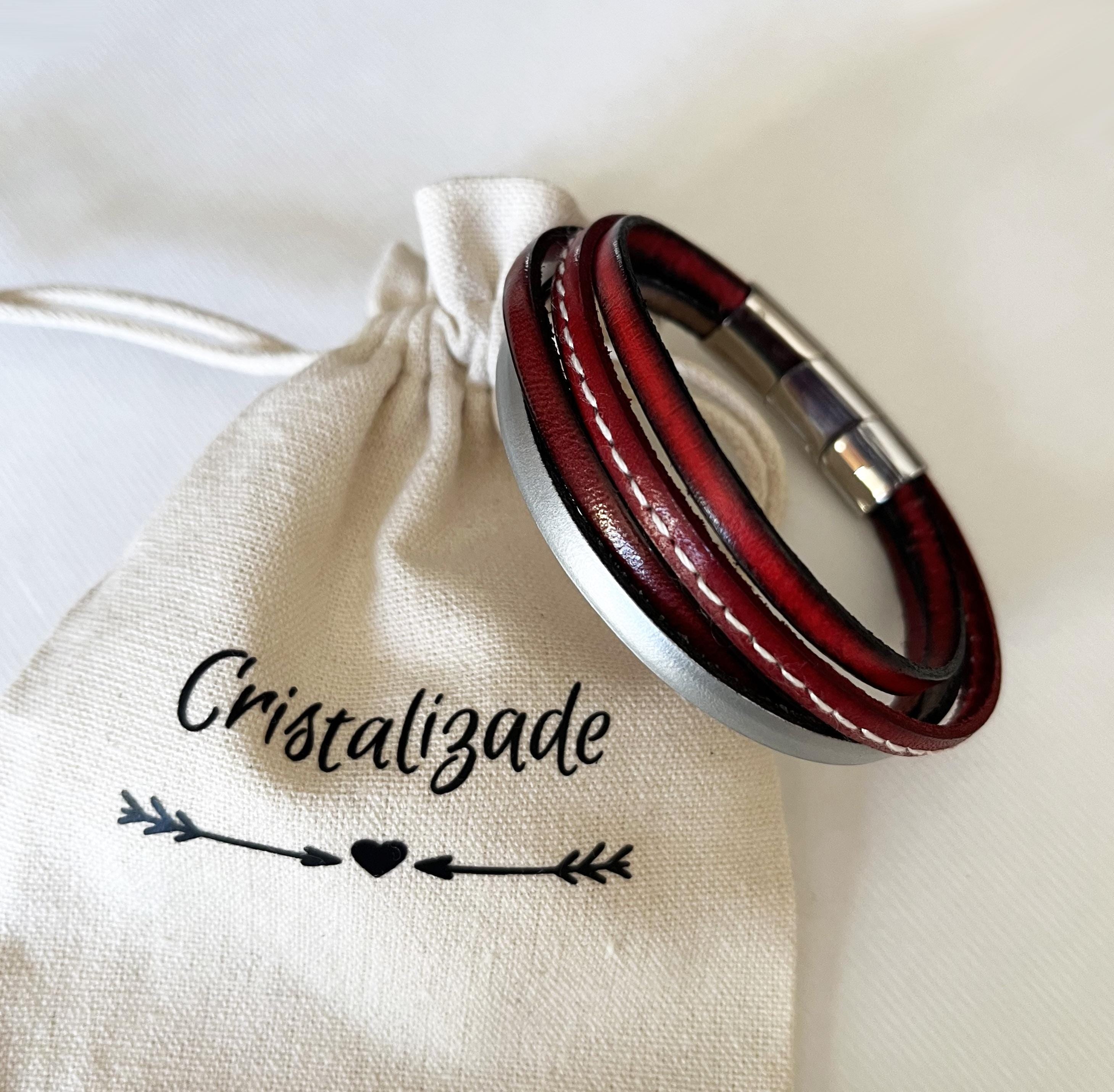 Bracelet homme multi cuirs rouges et gris