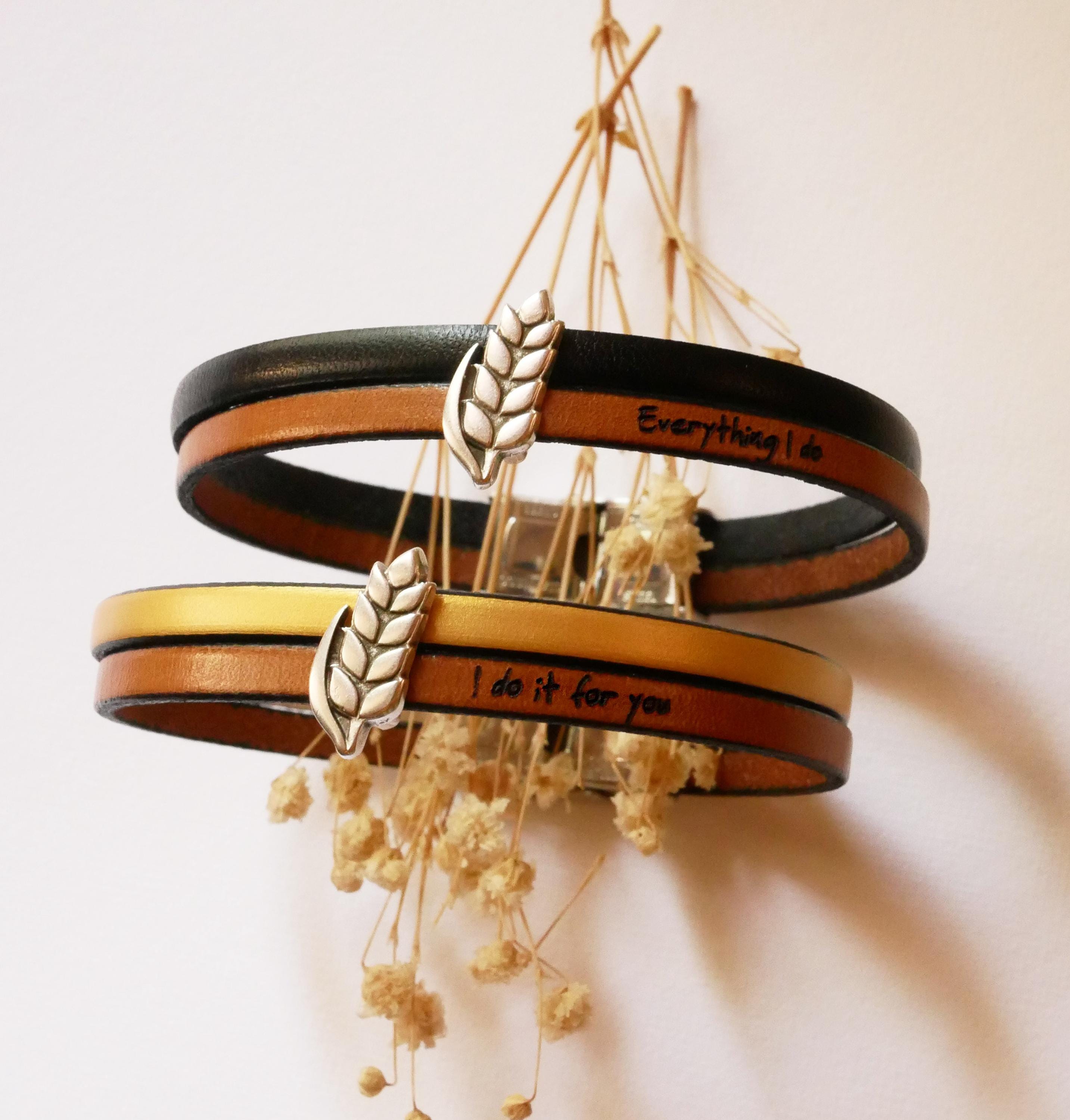 Bracelet Synergie duo de cuir au charme épi de blé