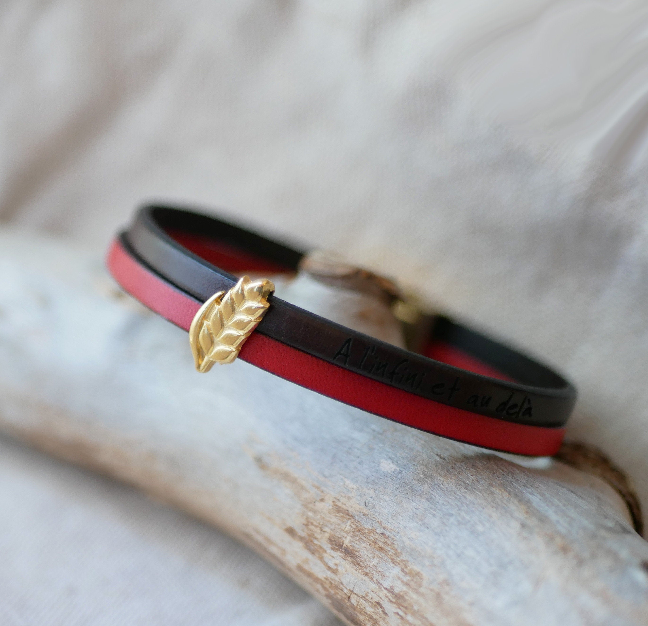 Bracelet Synergie doré Noces de Froment en cuir à graver