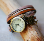 Montre personnalisée style vintage bracelet double tour et double cuir