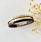 Bracelet manchette femme aux 3 cuirs orange argenté