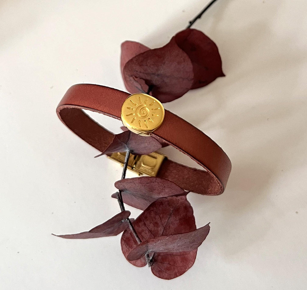 Bracelet cuir charme doré à personnaliser