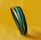 Bracelet manchette femme aux 4 cuirs bleus turquoises