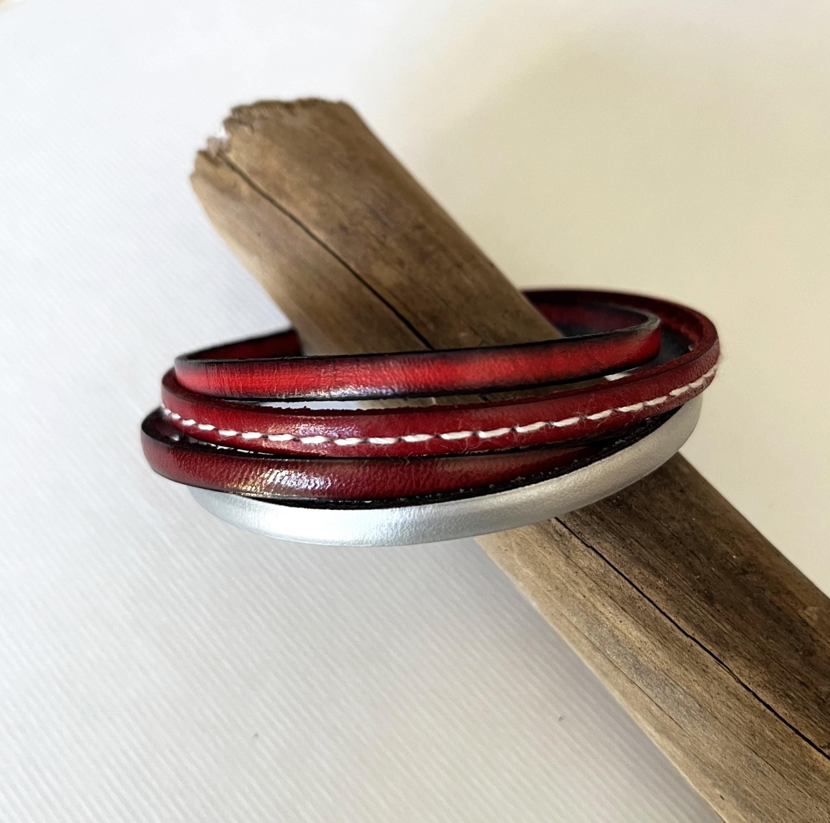 Bracelet homme multi cuirs rouges et gris