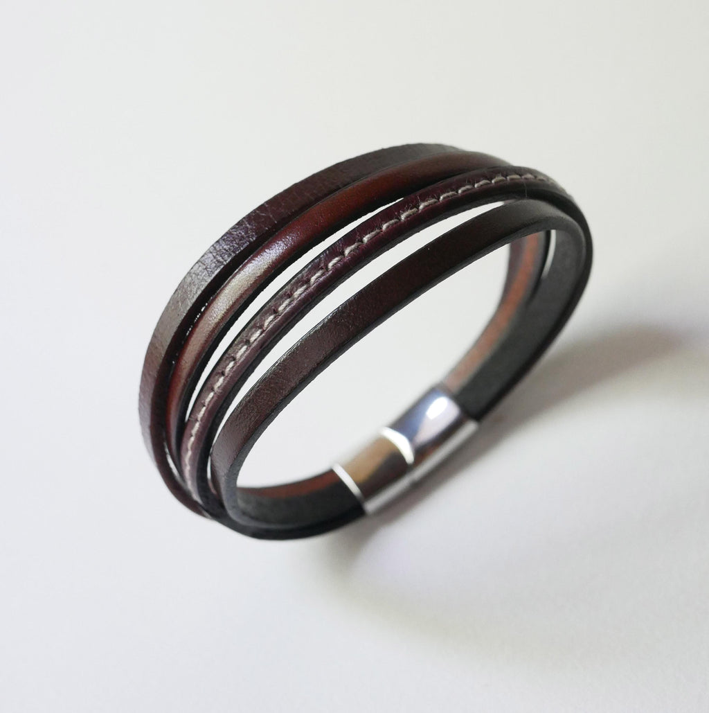 Bracelet manchette homme aux 4 cuirs marrons