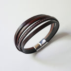 Bracelet manchette homme aux 4 cuirs marrons