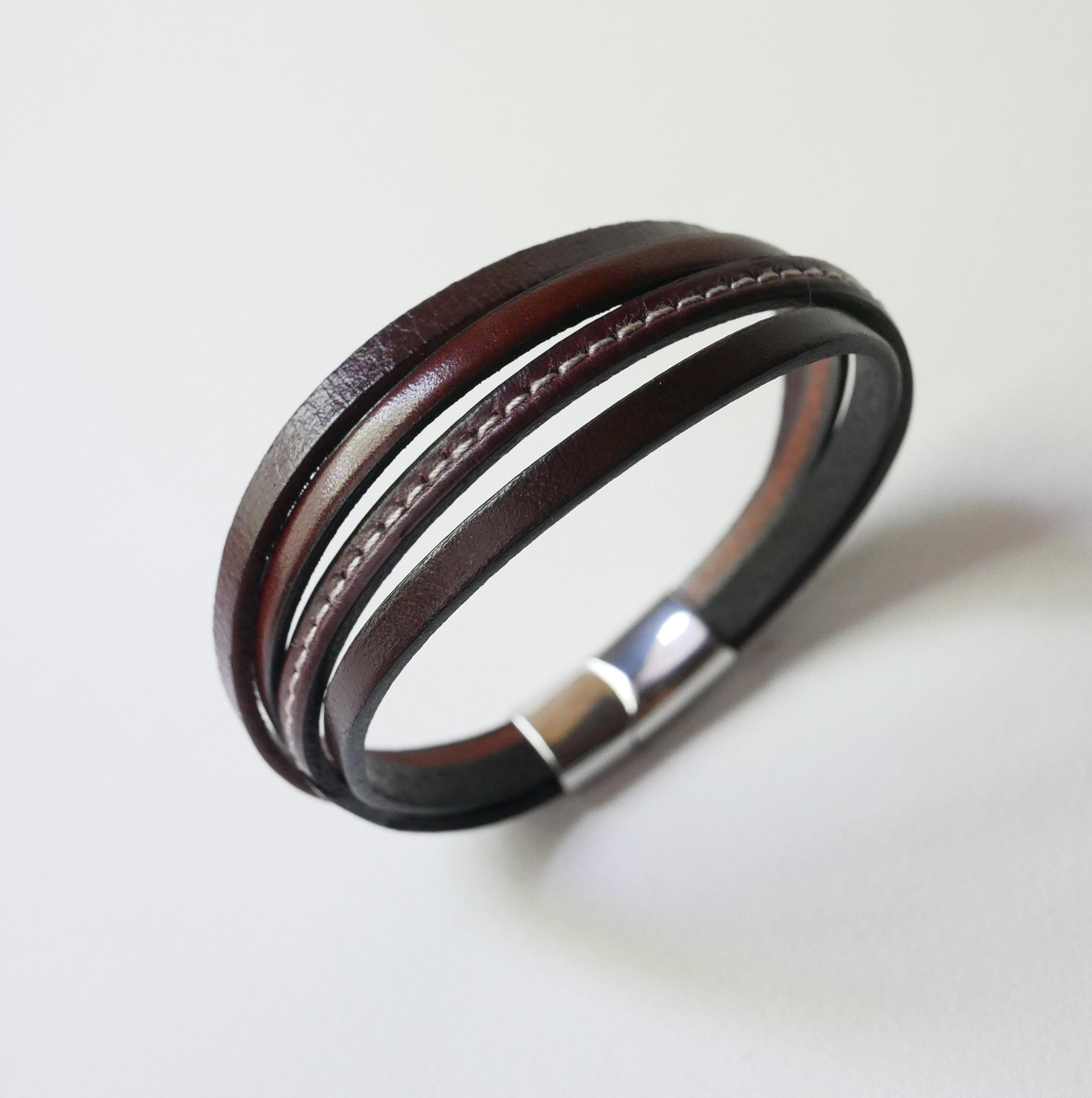 Bracelet manchette homme aux 4 cuirs marrons