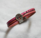 Bracelet double cuir décoré d'un poussoir argenté Arbre de Vie