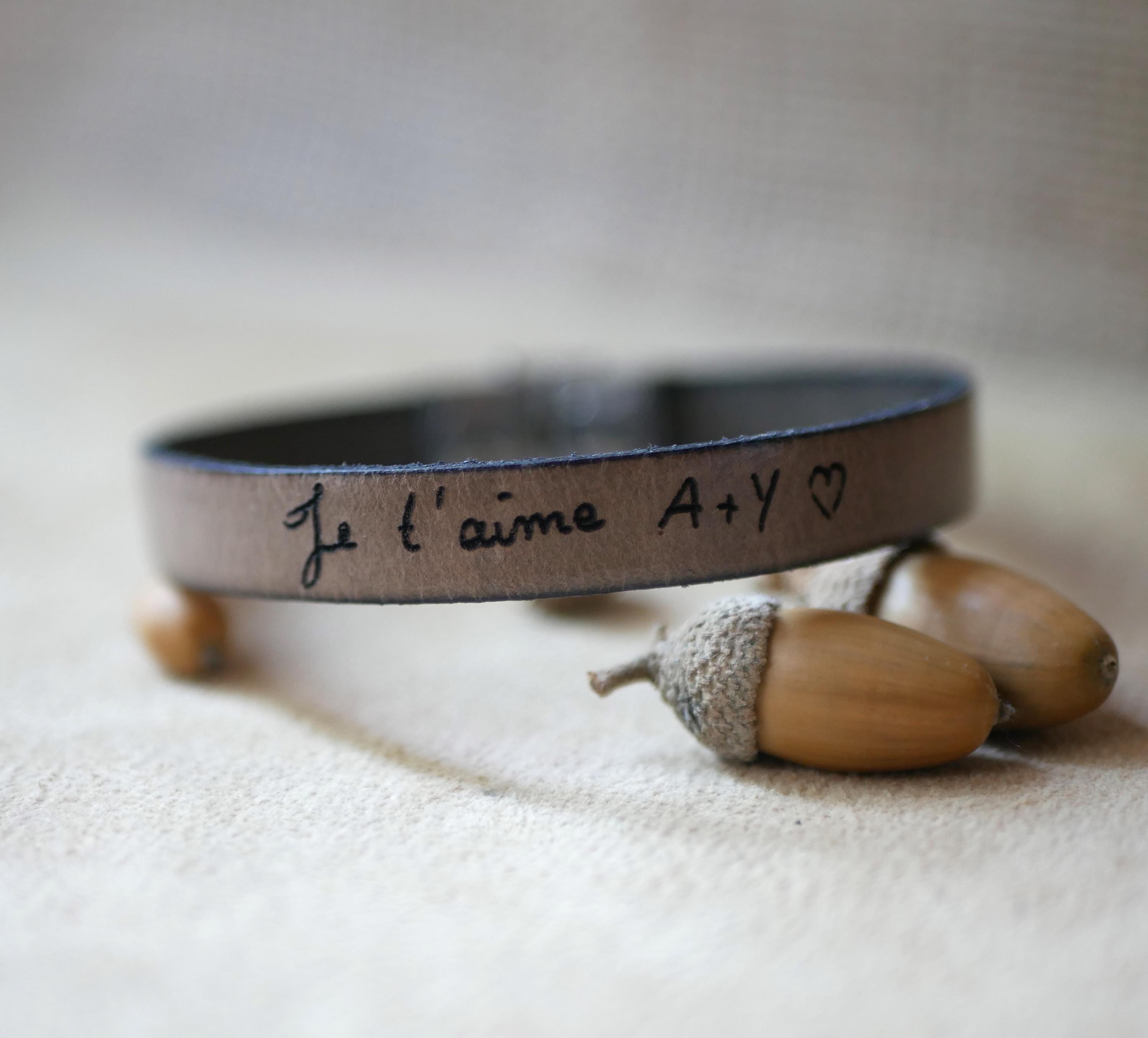 Bracelet gravé d'écriture manuscrite d'après photo