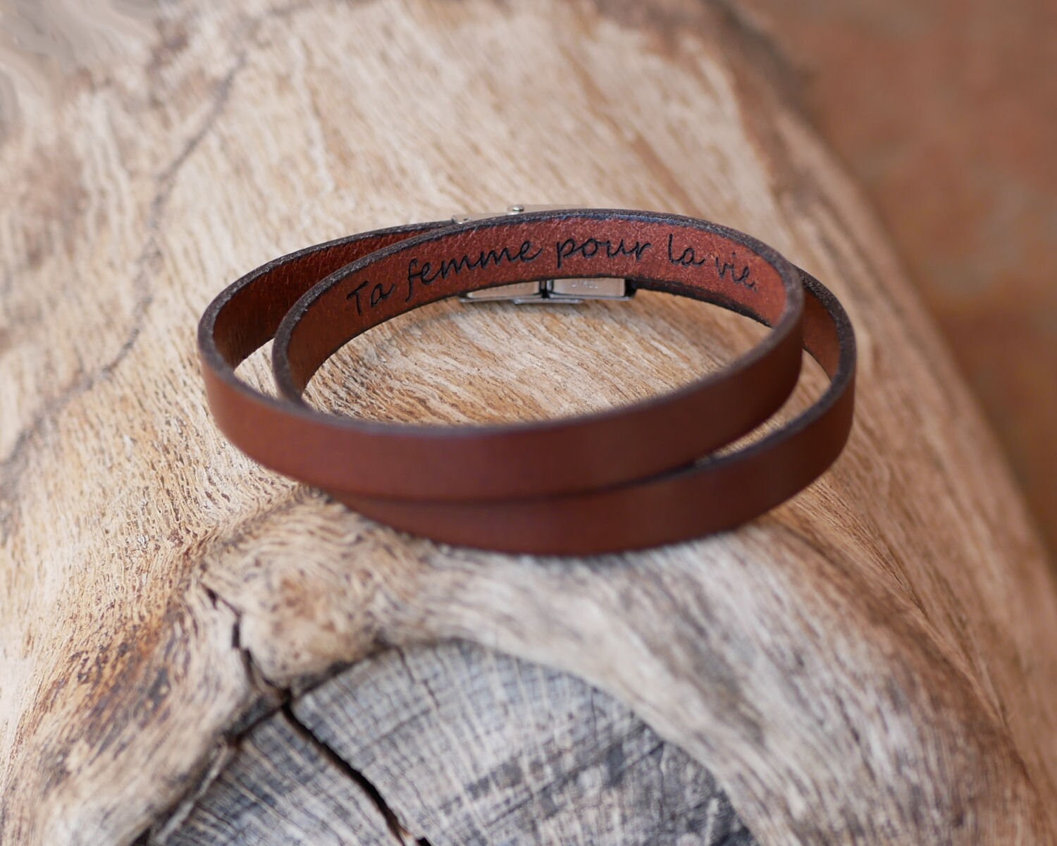 Bracelet homme cuir double tour ajustable à personnaliser