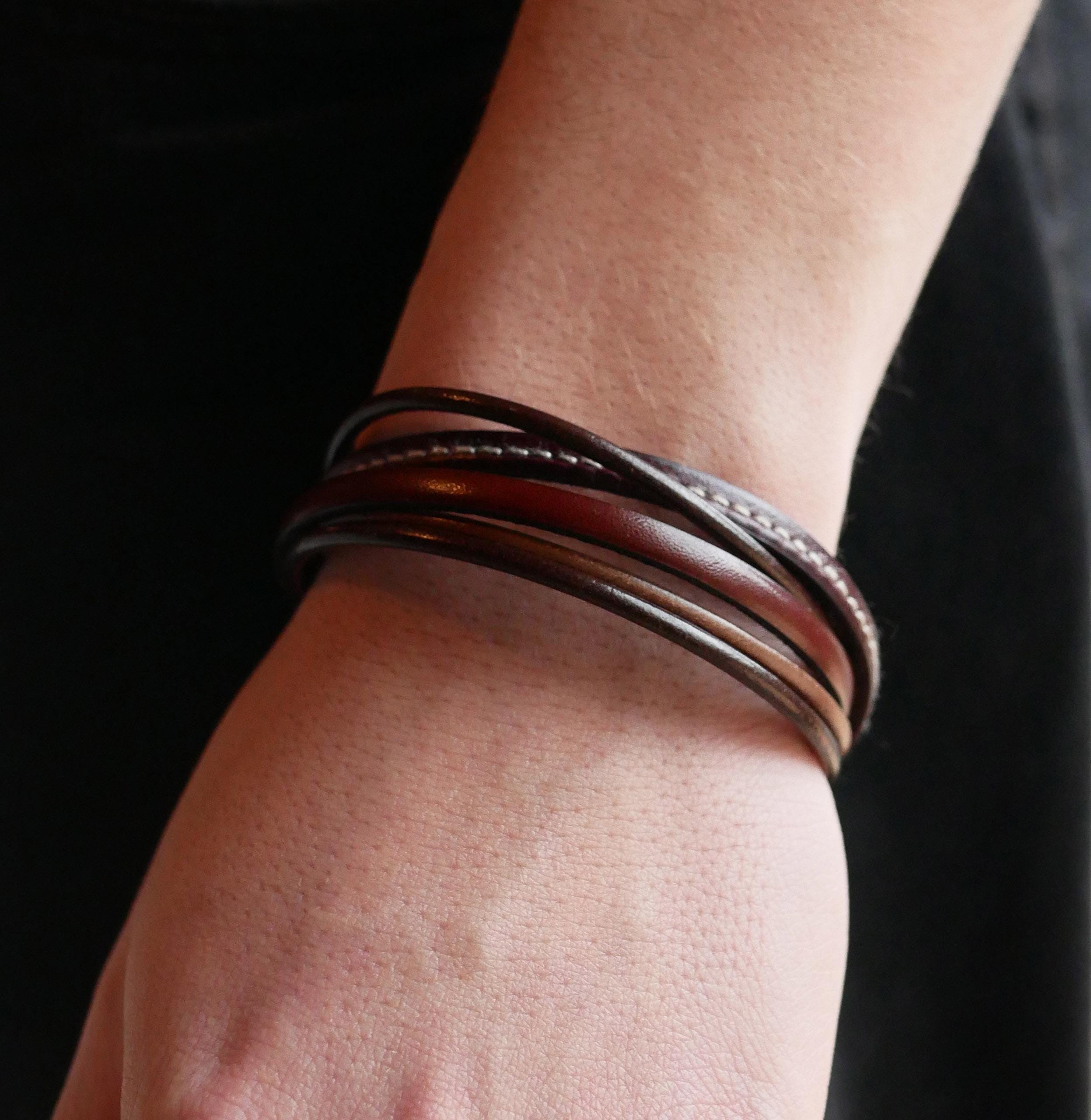 Bracelet homme multi cuirs marrons
