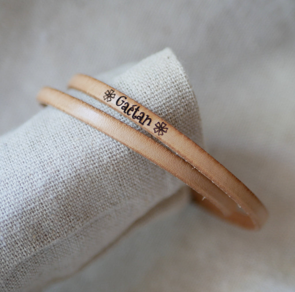 Bracelet 2 tours de cuir à personnaliser par gravure - bijou artisanal fait main