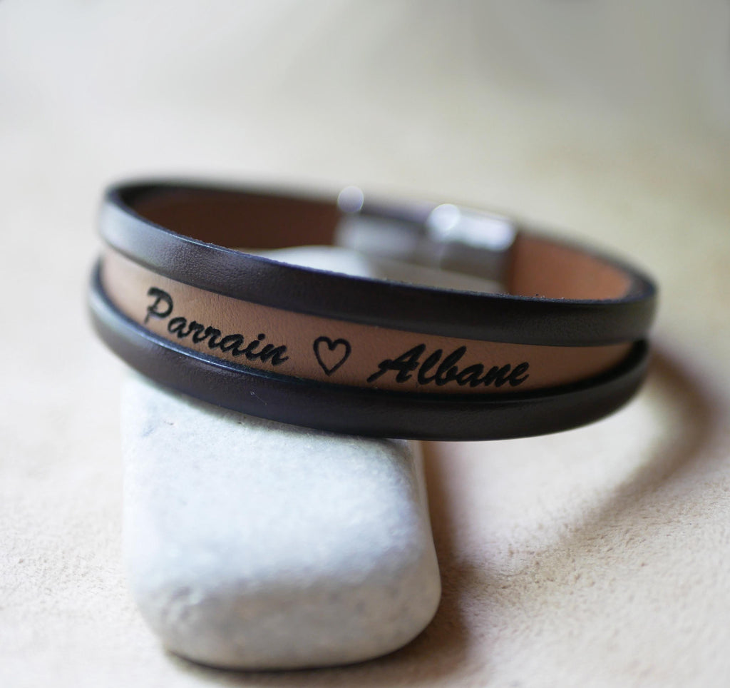 Bracelet Cache-cache aux 3 cuirs avec message gravé