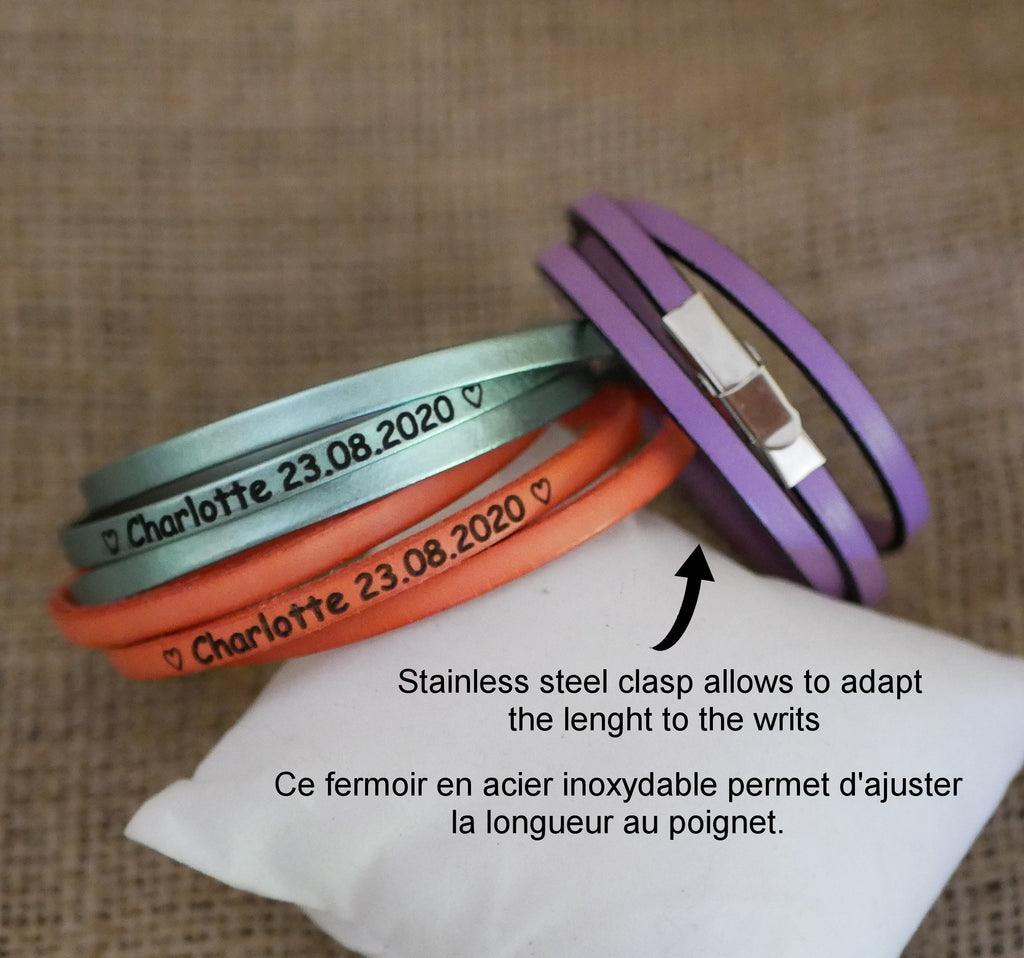 Bracelet 2 tours de cuir à personnaliser par gravure - bijou artisanal fait main