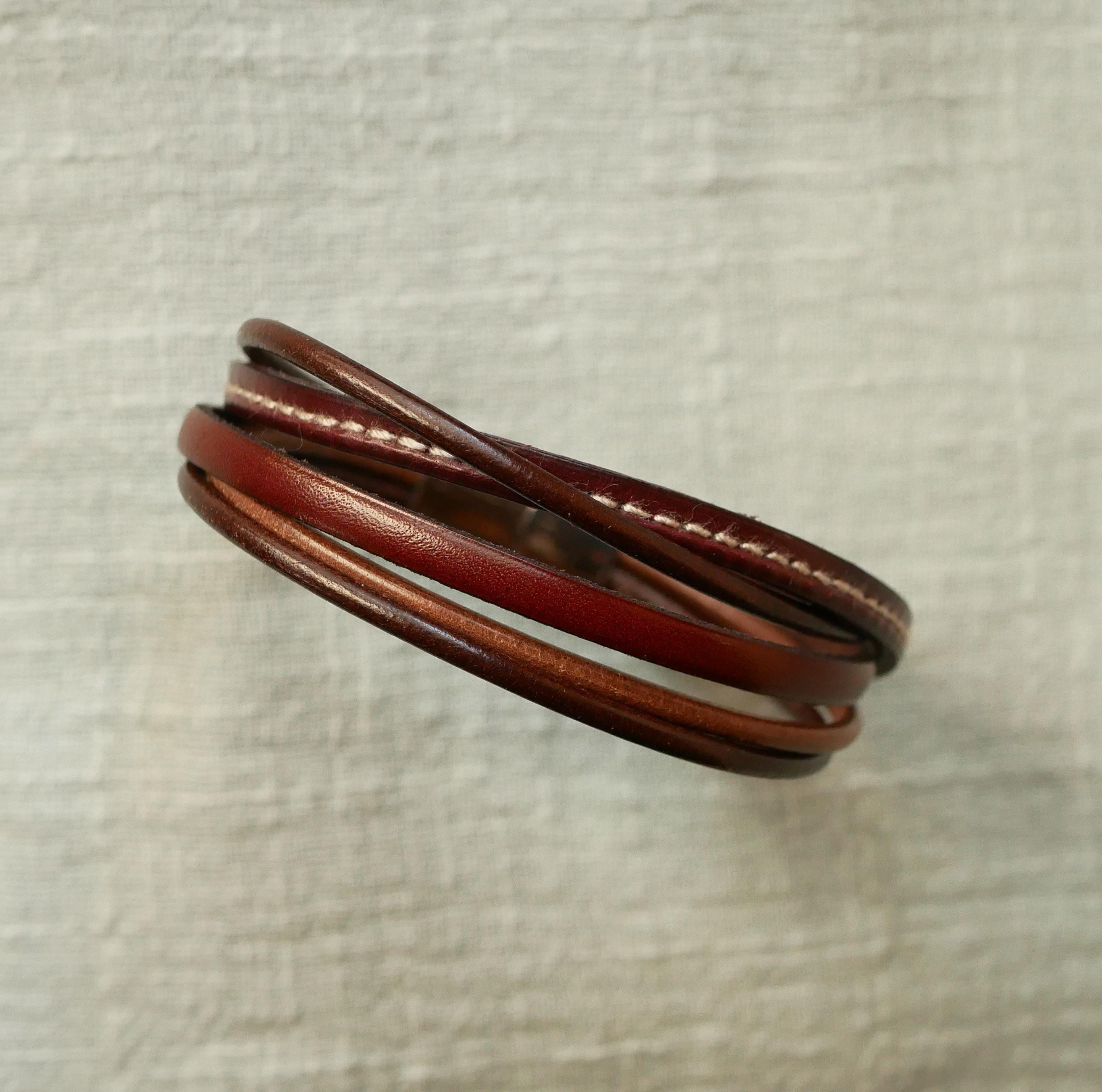 Bracelet homme multi cuirs marrons