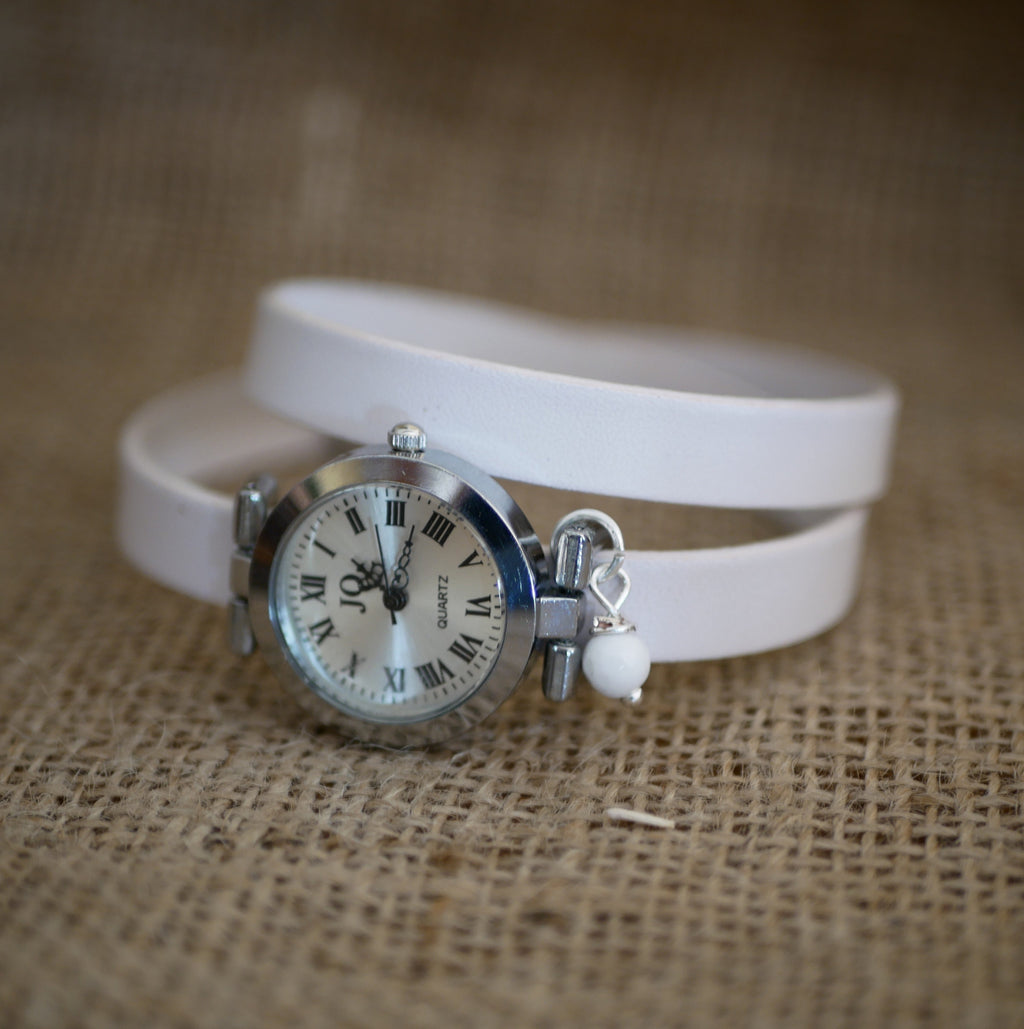 Montre double tour cuir cadran argenté à personnaliser