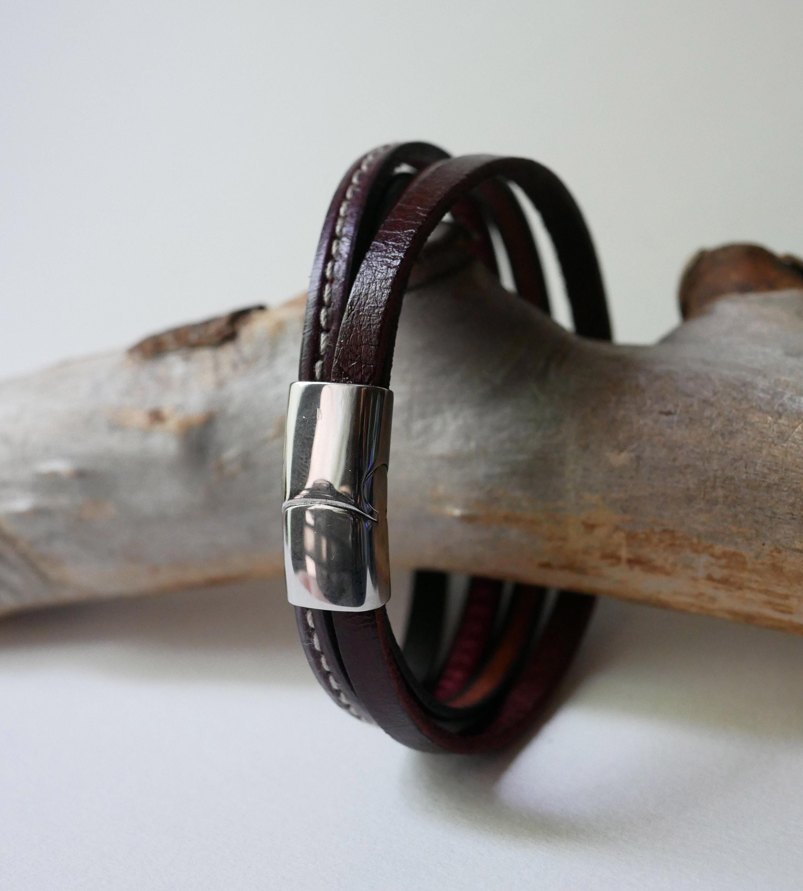 Bracelet manchette homme aux 4 cuirs marrons