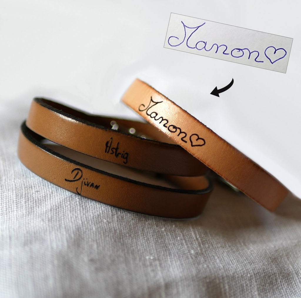 Bracelet gravé d'écriture manuscrite d'après photo