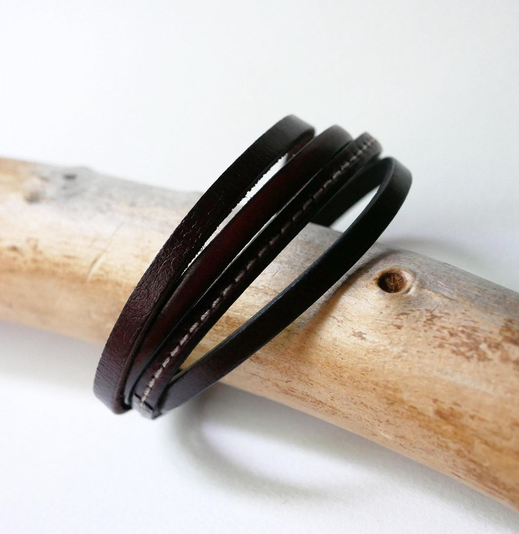Bracelet manchette homme aux 4 cuirs marrons