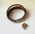Bracelet manchette  homme multi cuirs marron clair ajustable