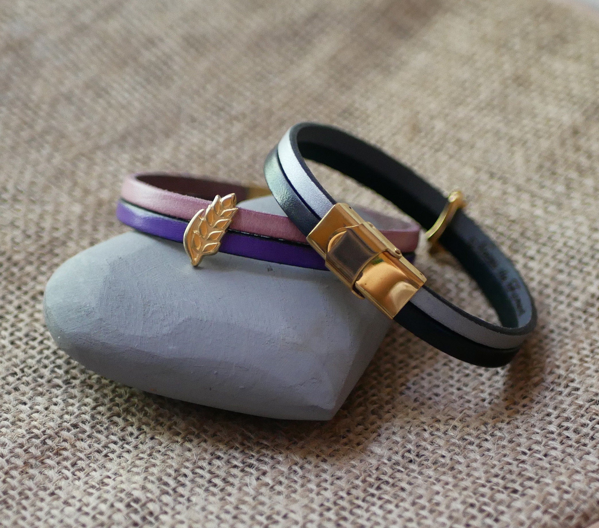 Bracelet Synergie doré Noces de Froment en cuir à graver