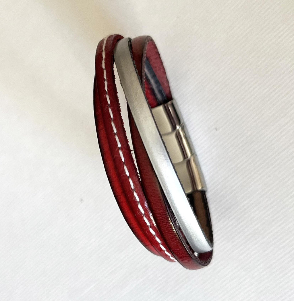 Bracelet homme multi cuirs rouges et gris