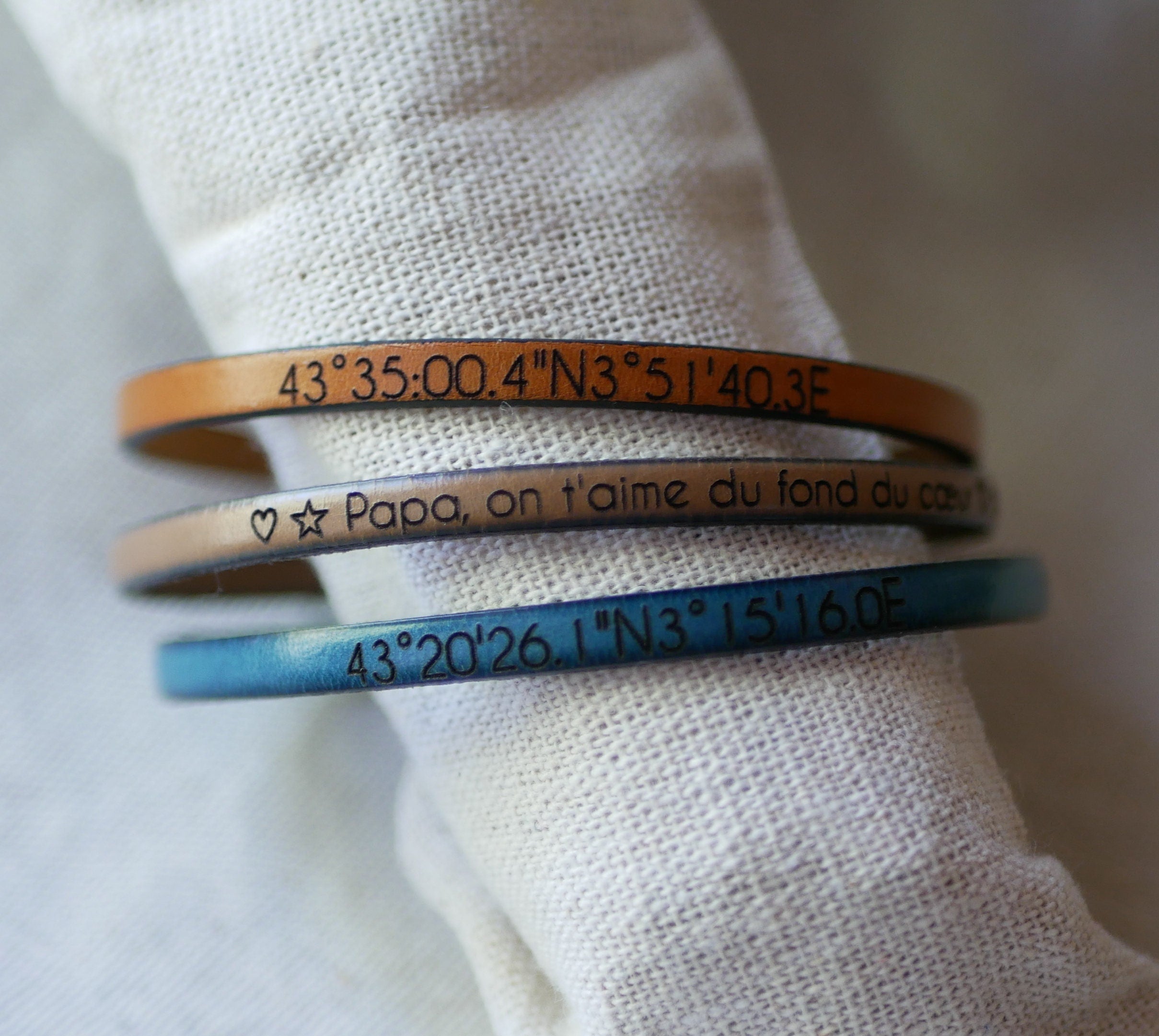 Bracelet cuir fin empilable à personnaliser fermoir aimanté