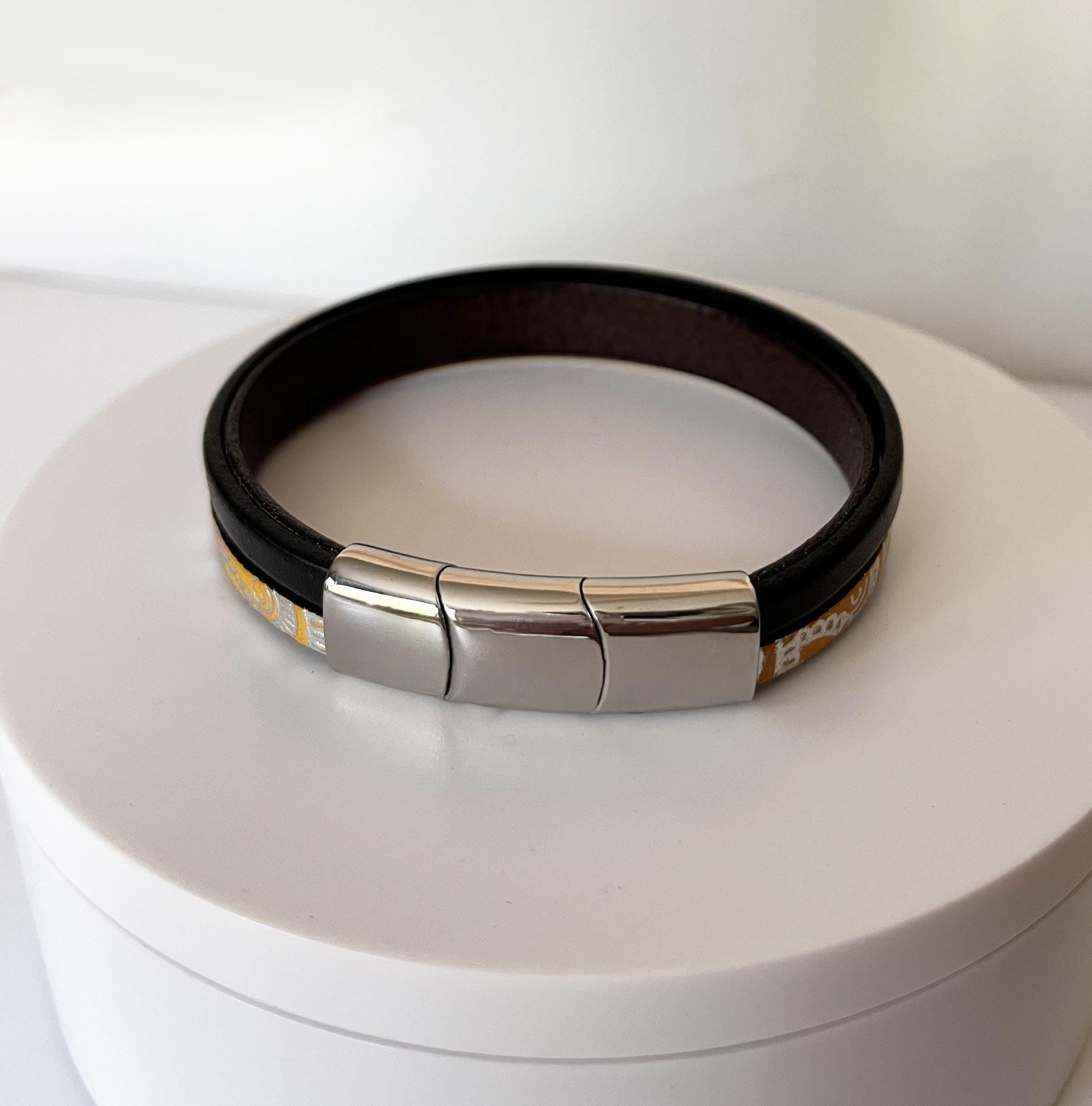 Bracelet manchette femme aux 3 cuirs orange argenté