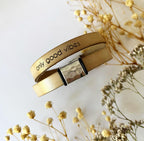 Bracelet cuir double tour au passant carré martelé