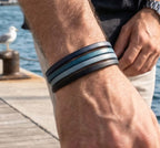 Bracelet manchette homme aux 4 cuirs bleu et gris