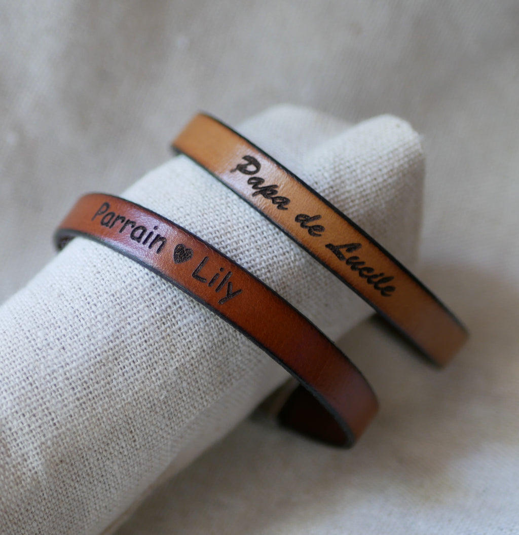 Bracelet homme en cuir personnalisé avec gravure pour papa